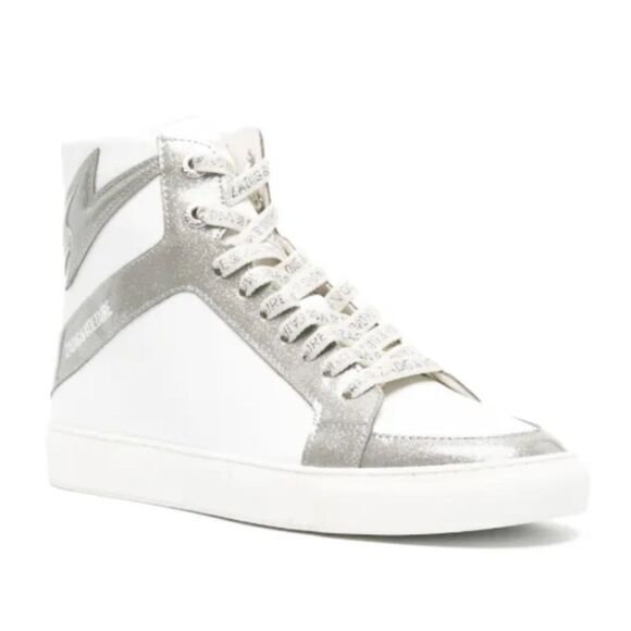 Zadig & Voltaire High Flash Infinity Silver High-Top Sneakers size 7, (38) NIB - Picture 2 of 15